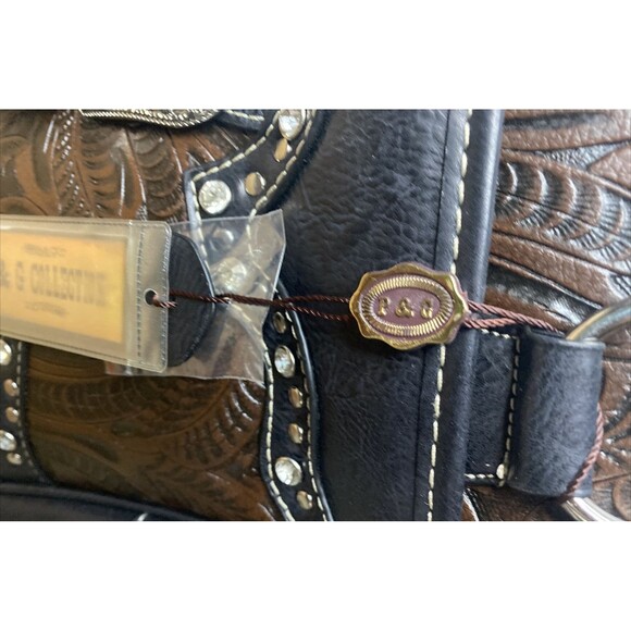 P & G Collections Western Style Brown Leather Purse w/Metal & Faux Diamond Studs - Picture 5 of 10